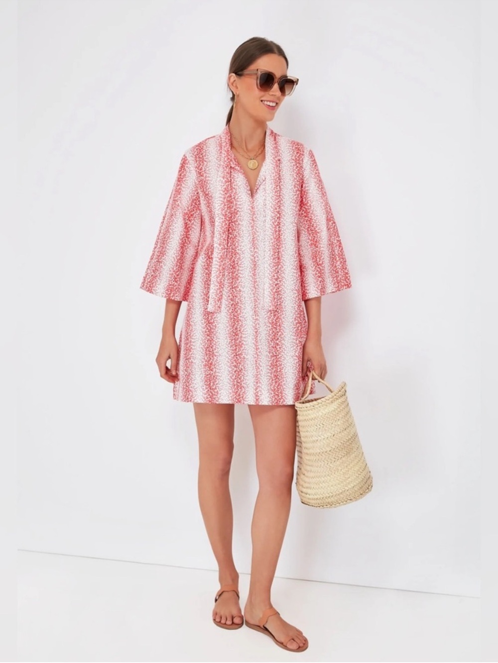 Tuckernuck Caftan Dress Size Large Speckled Coral Poplin Marseille